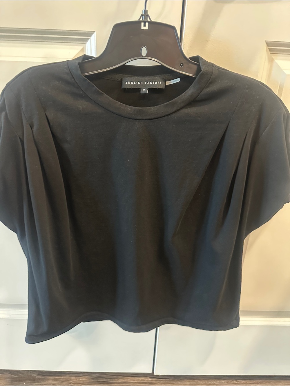 English Factory Black Darted Short Sleeve Crop Top